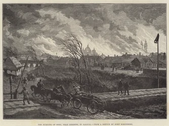 De brand van Stry, nabij Lemberg, in Galicië